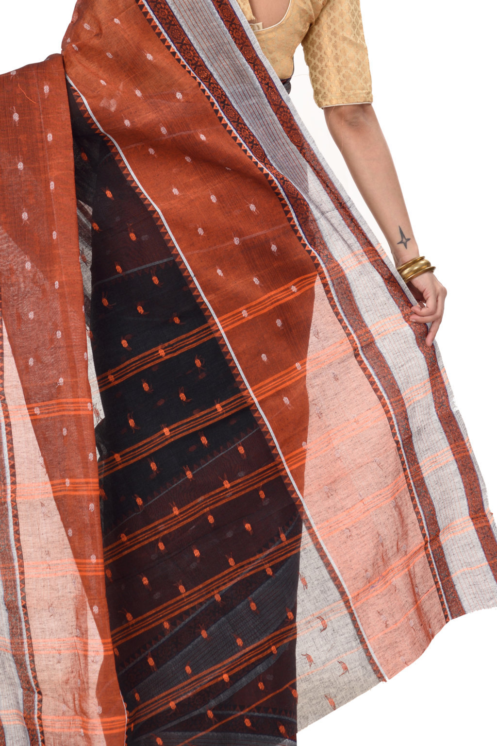 Black Pure Cotton Debdash Tant Saree (357)